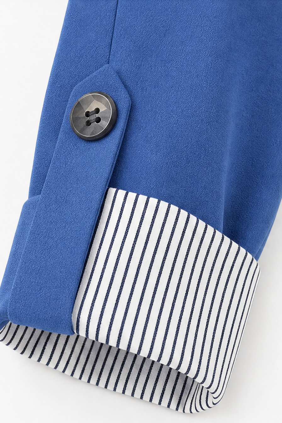 Striped-Cuff Roll-Sleeve Tailored Blazer