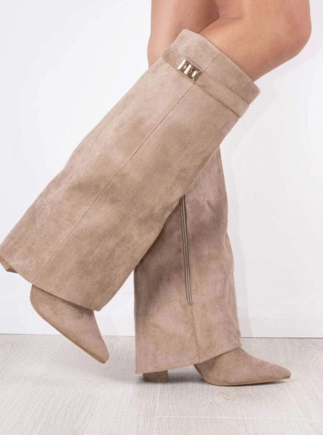 Suede Knee-High Boots with Buckle Detail