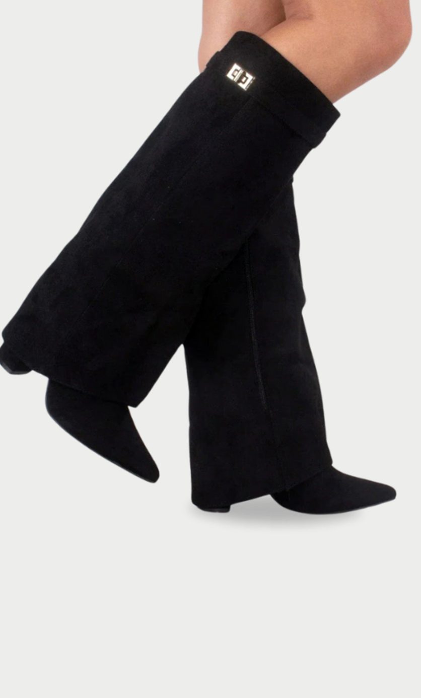 Suede Knee-High Boots with Buckle Detail