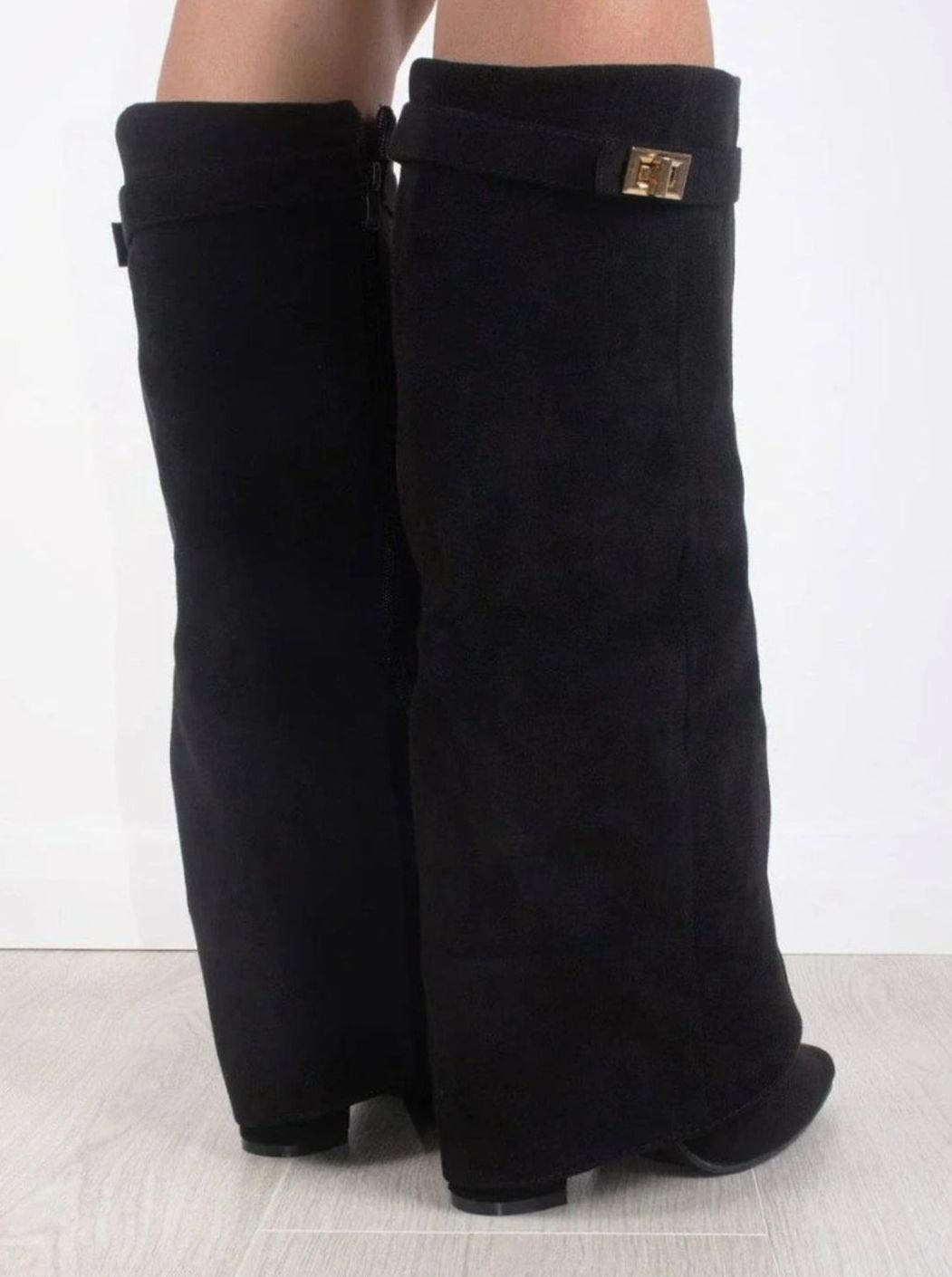 Suede Knee-High Boots with Buckle Detail