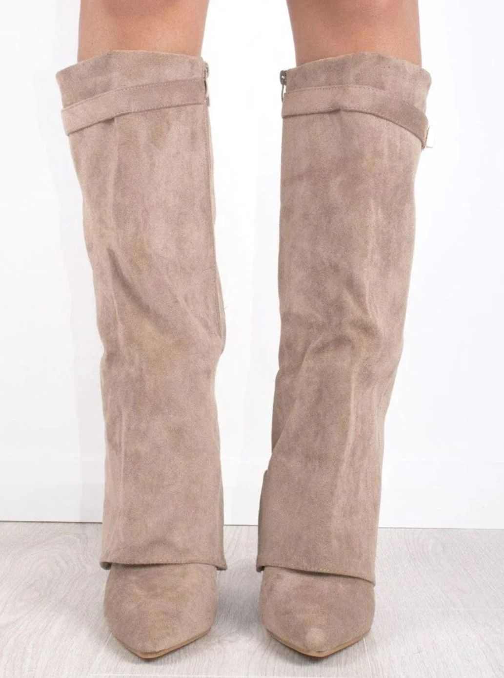 Suede Knee-High Boots with Buckle Detail