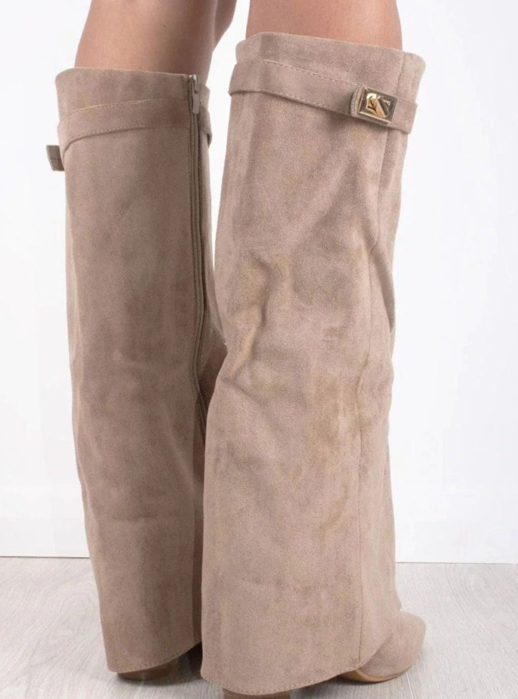 Suede Knee-High Boots with Buckle Detail