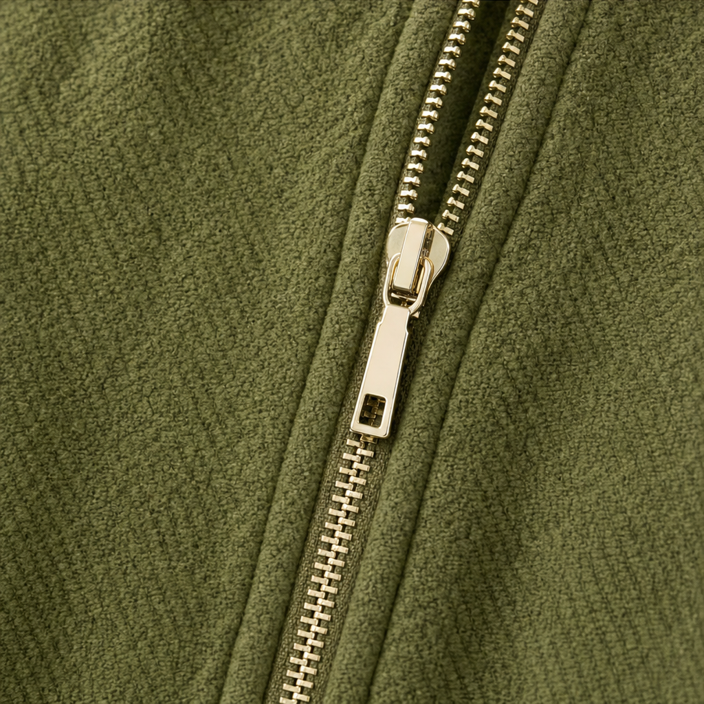 Textured Batwing Drawstring Collar Zip Jacket