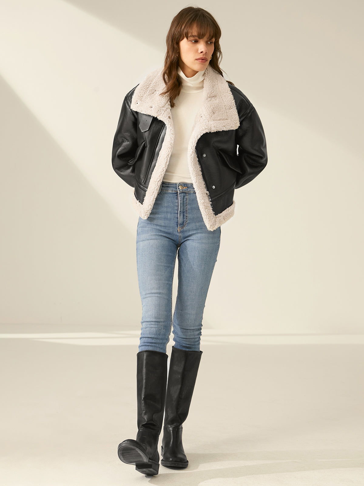 Timeless Flight Jacket With Sherpa Lining