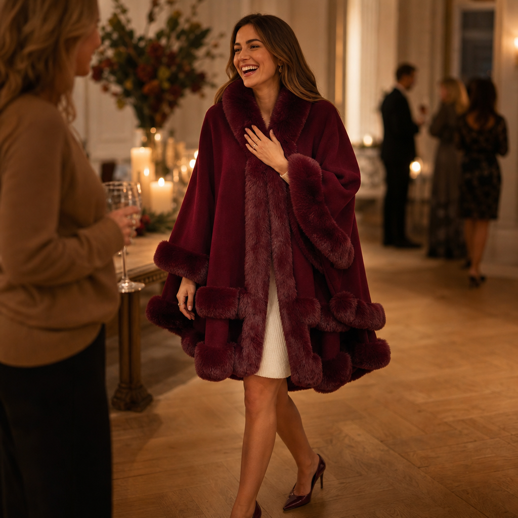 Trimmed Hooded Knit Cape Coat