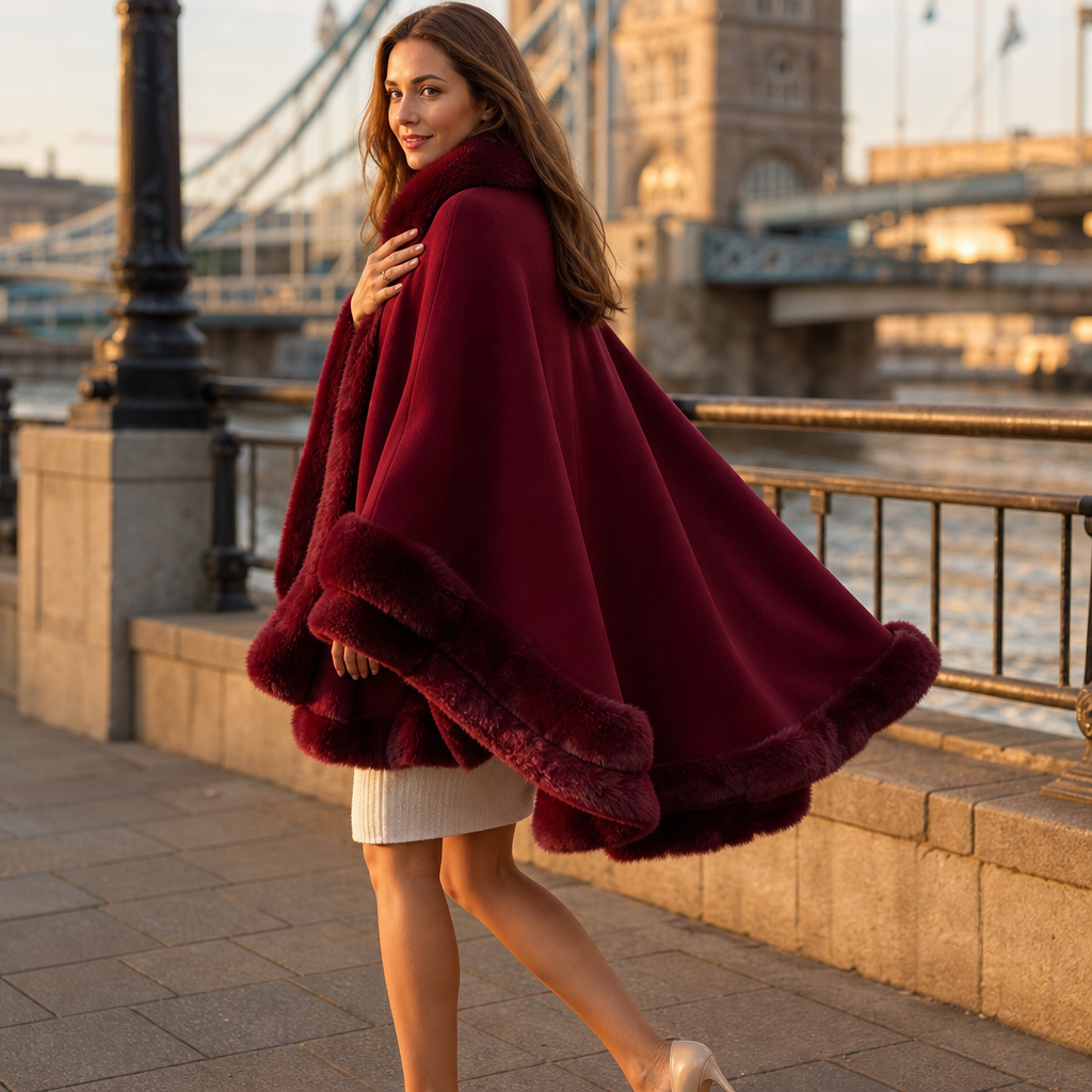 Trimmed Hooded Knit Cape Coat