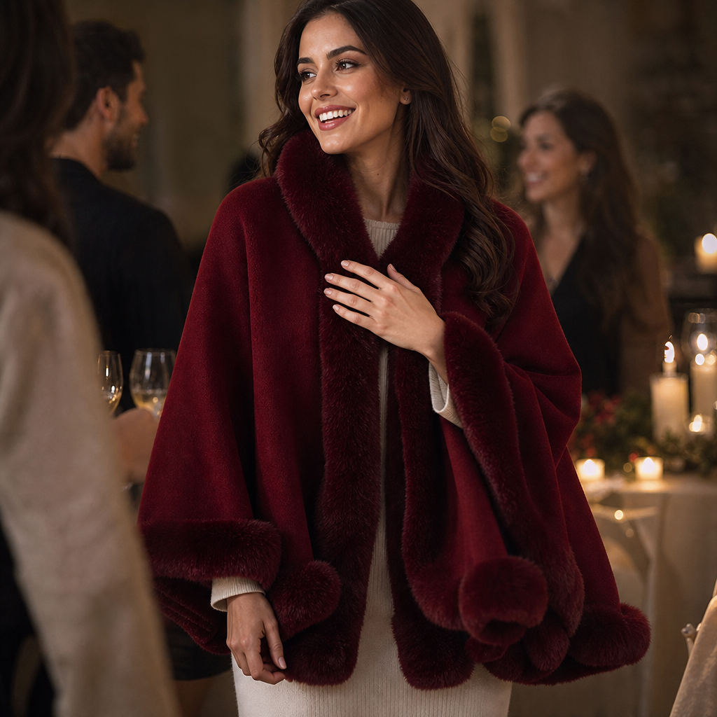 Trimmed Hooded Knit Cape Coat