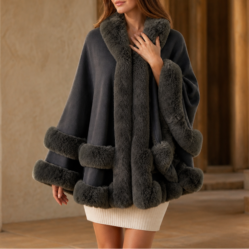 Trimmed Hooded Knit Cape Coat
