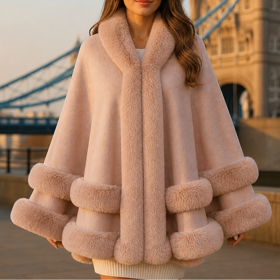 Trimmed Hooded Knit Cape Coat