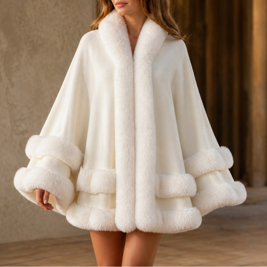 Trimmed Hooded Knit Cape Coat