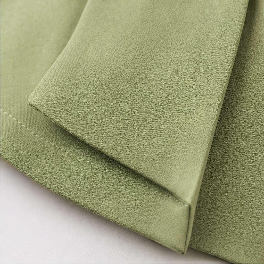 Sage green trouser hem with neat stitched edge