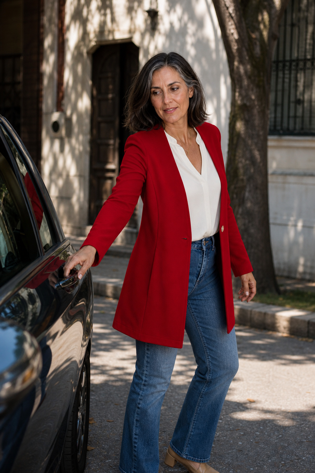 V-Neck Single-Button A-Line Blazer