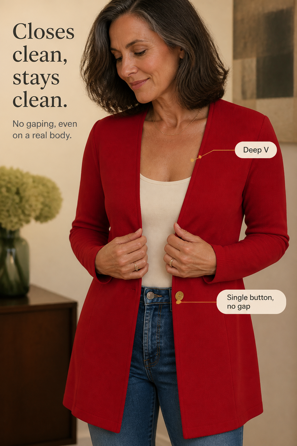 V-Neck Single-Button A-Line Blazer