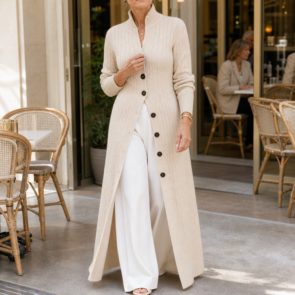 Vertical Cable-Knit Open-Front Duster Cardigan