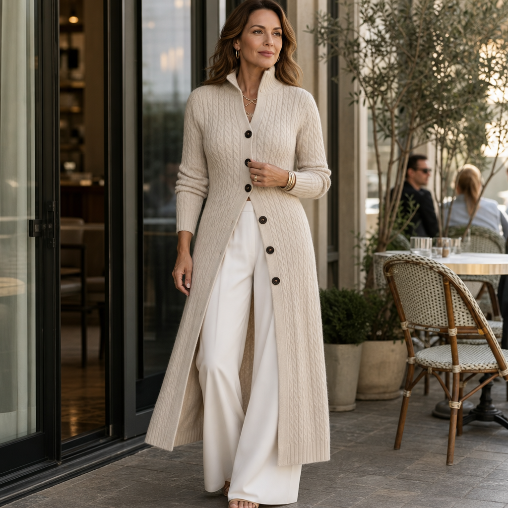 Vertical Cable-Knit Open-Front Duster Cardigan