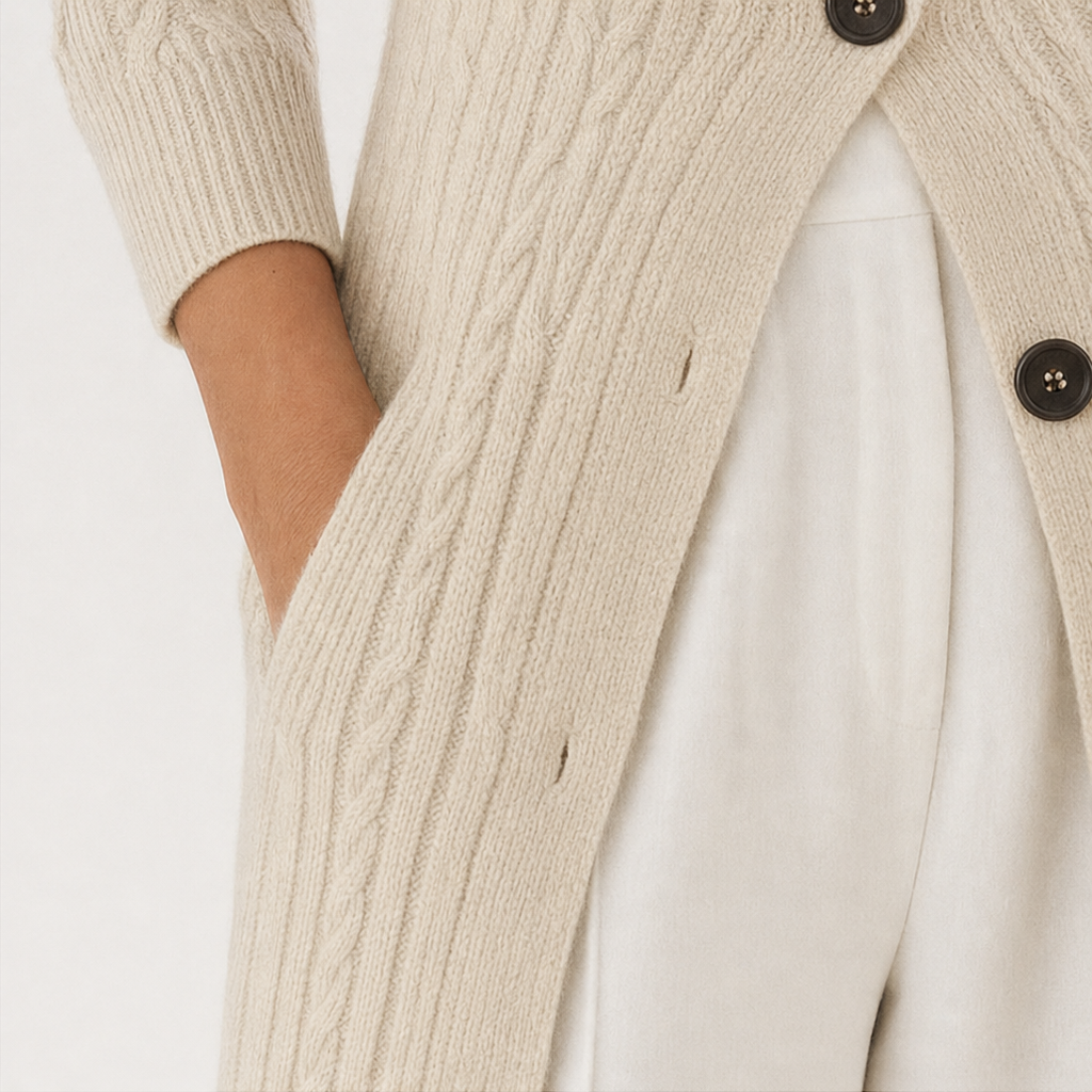 Vertical Cable-Knit Open-Front Duster Cardigan