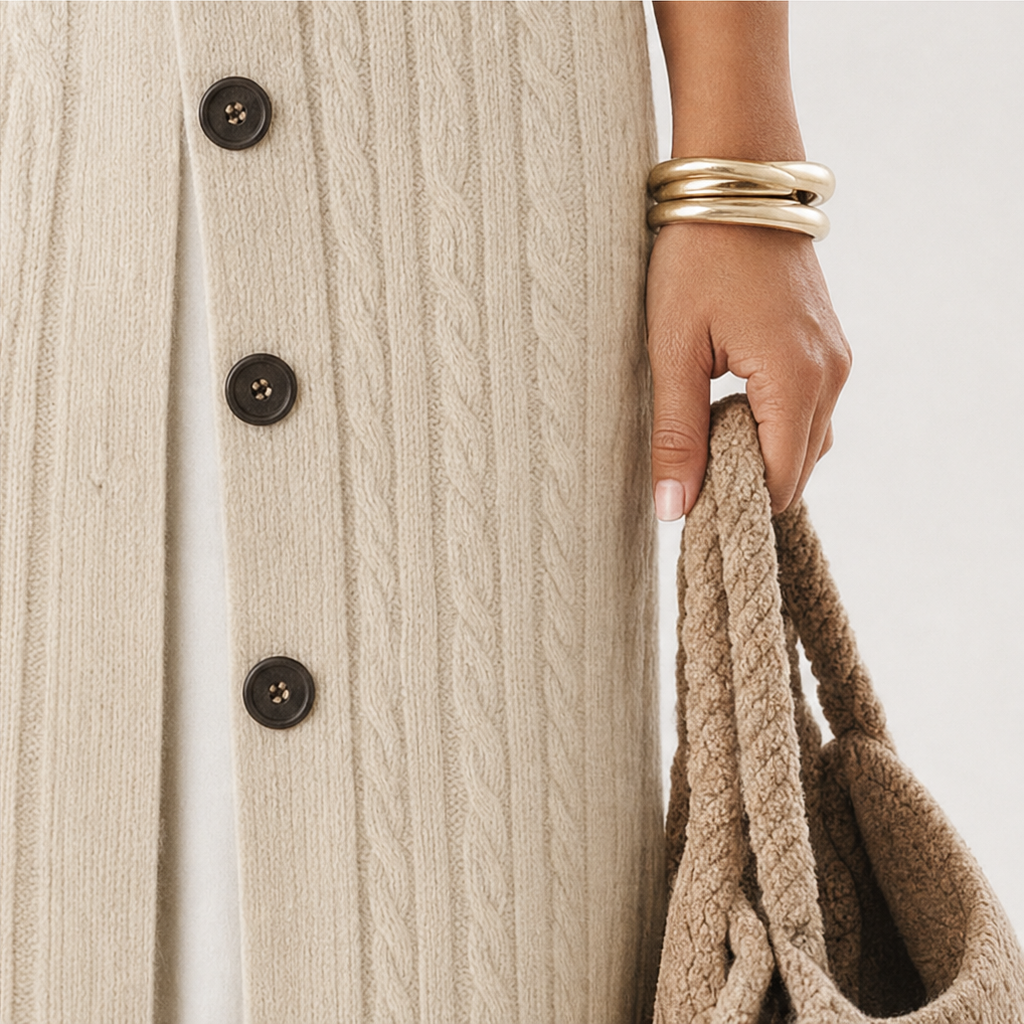 Vertical Cable-Knit Open-Front Duster Cardigan