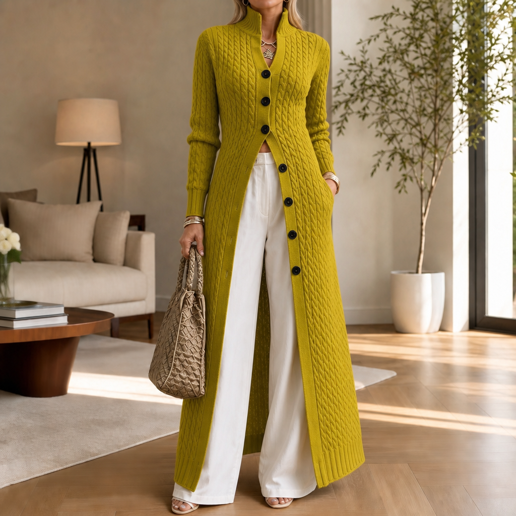 Vertical Cable-Knit Open-Front Duster Cardigan