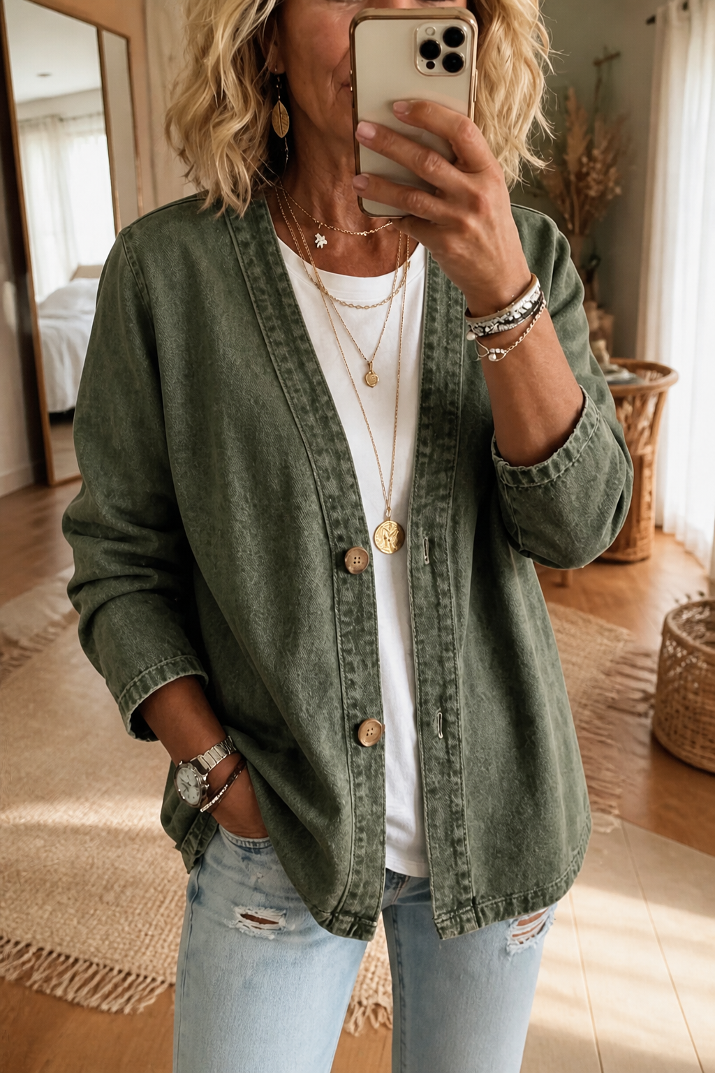 Washed Denim-Look Jacket