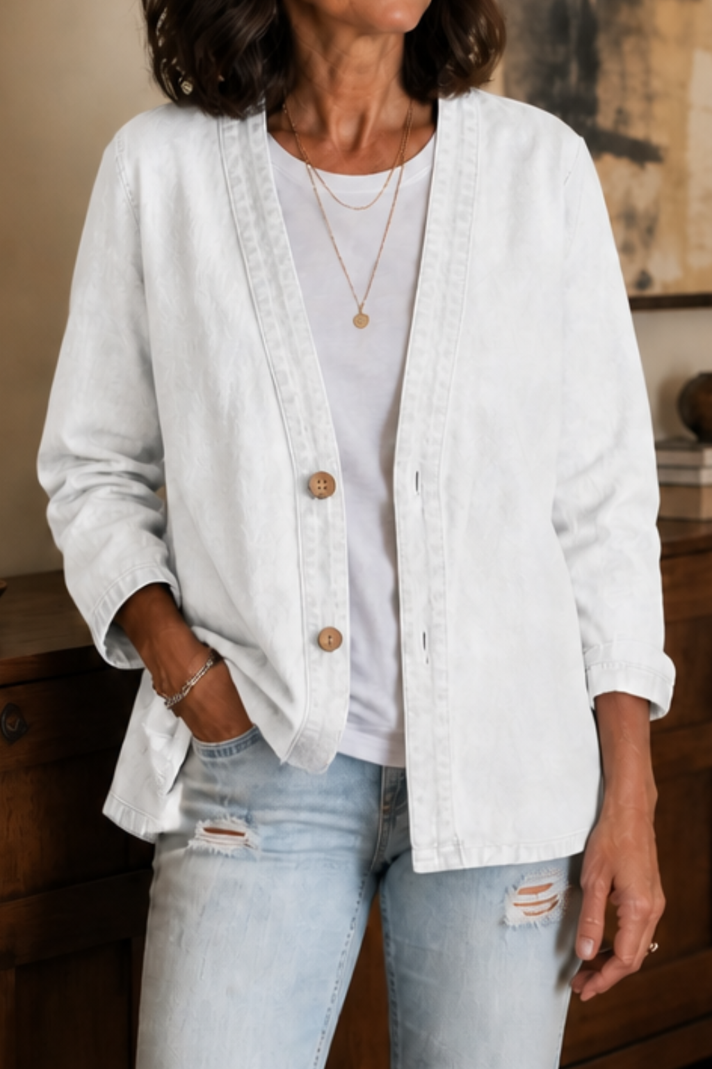 Washed Denim-Look Jacket