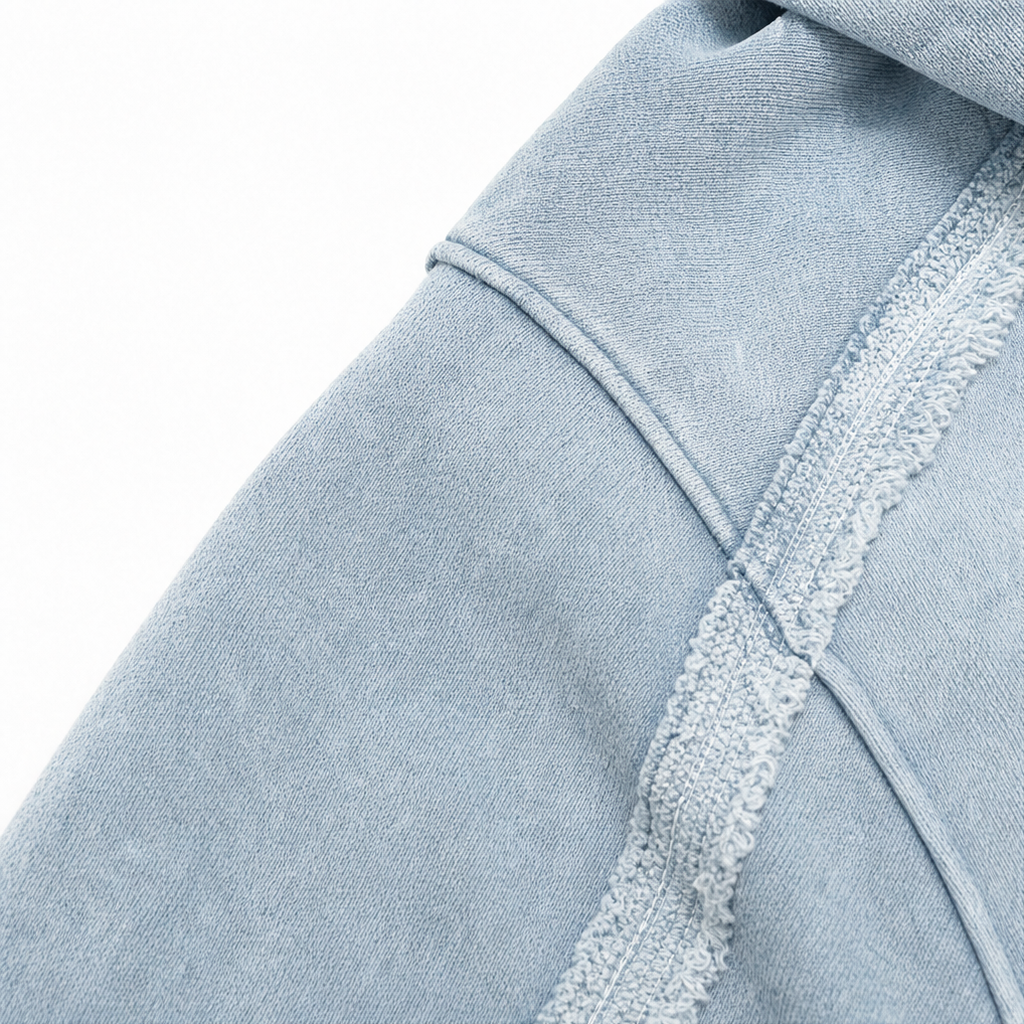 Washed Raw-Edge Oversized Zip-Up Hoodie