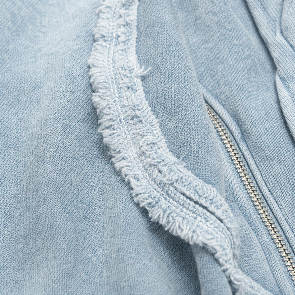 Washed Raw-Edge Oversized Zip-Up Hoodie