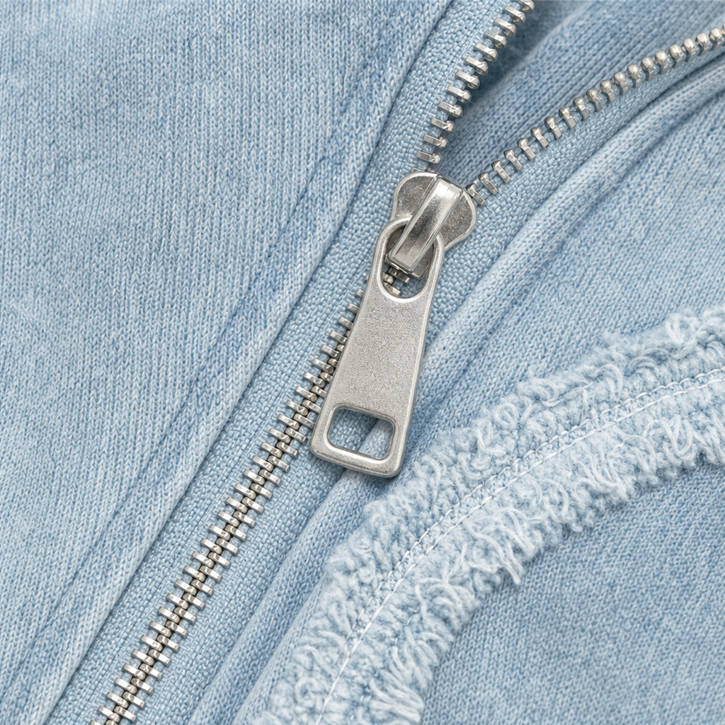 Washed Raw-Edge Oversized Zip-Up Hoodie
