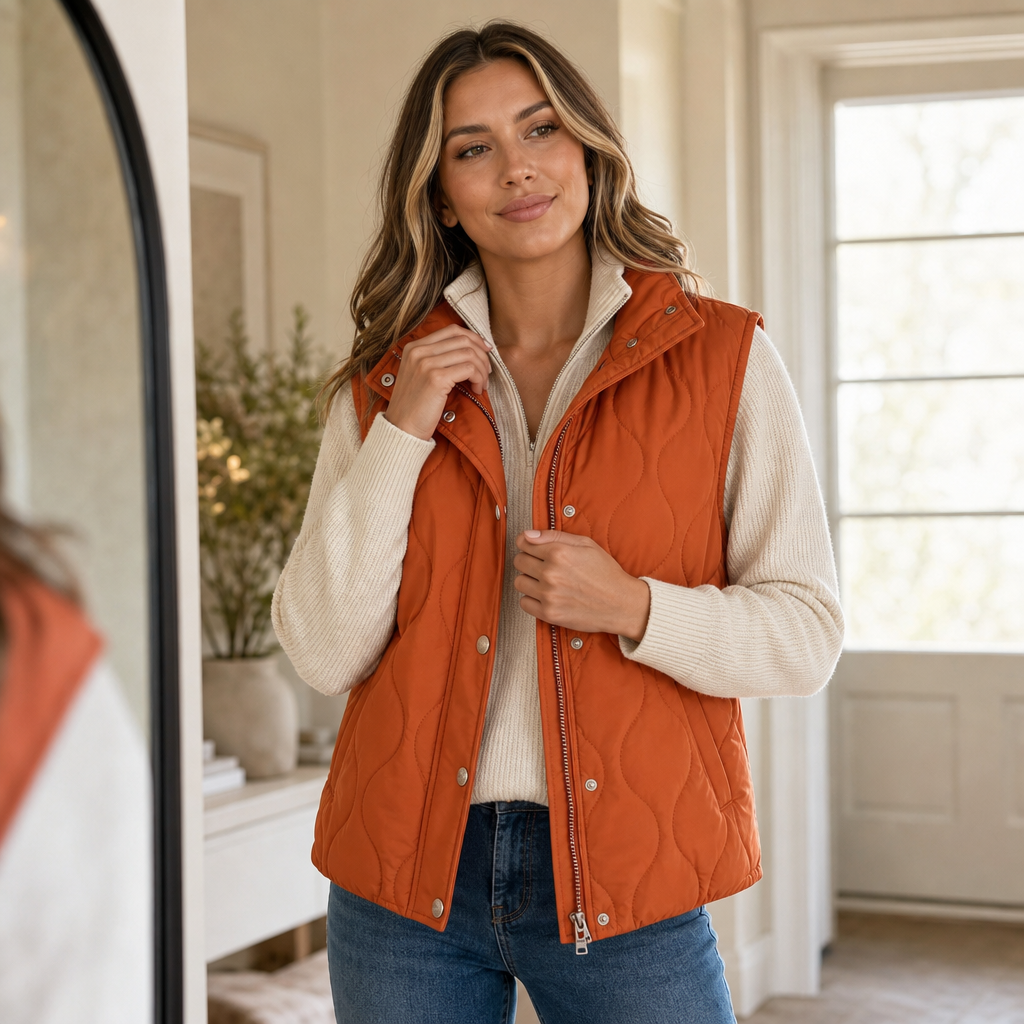 Wavy Quilted Cropped Vest