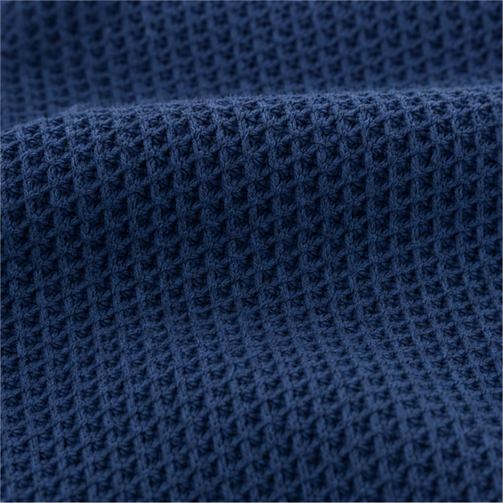 Waffle-knit texture on navy-blue fabric