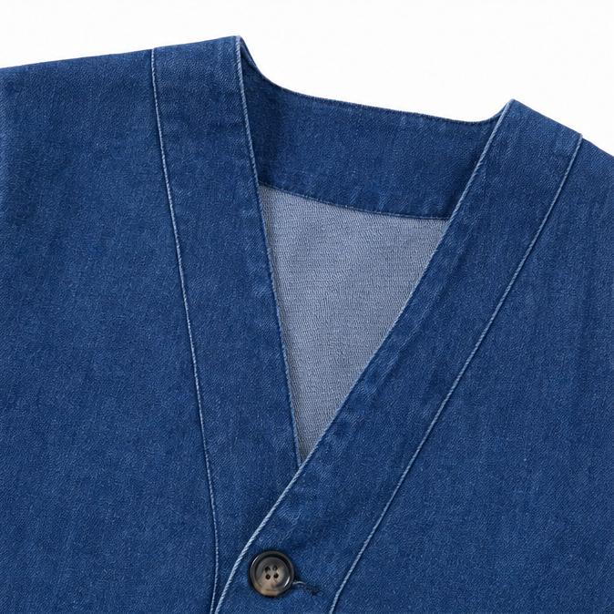 Women's V-Neck Collarless Denim-like Jacket, Soft Button-Front Layer