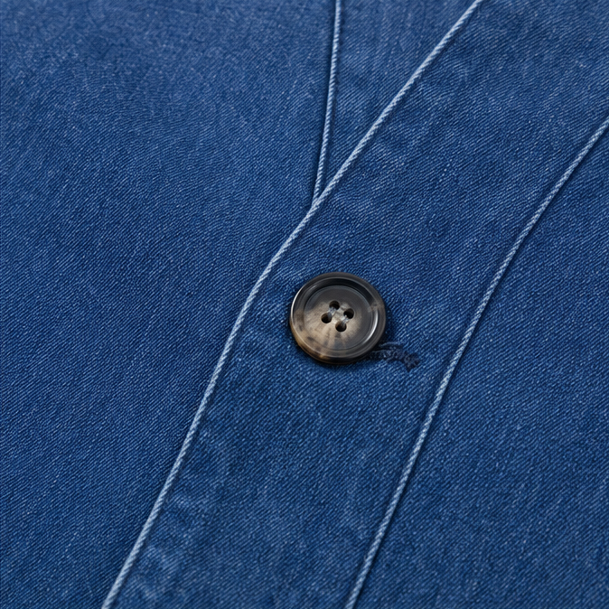 Women's V-Neck Collarless Denim-like Jacket, Soft Button-Front Layer